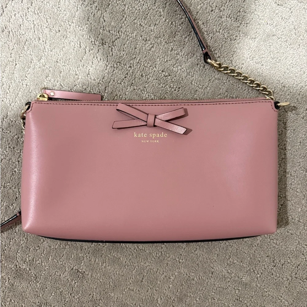 kate spade Rose Pink Leather Bow Crossbody with Gold Chain